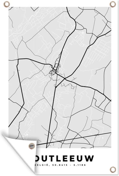 Muurdecoratie Stadskaart – Plattegrond – België – Zwart Wit – Zoutleeuw – Kaart - 120x180 cm - Tuinposter - Tuindoek