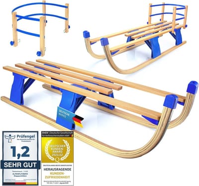 Houten opvouwbare slee met rugleuning 110 cm – Perfect voor kinderen