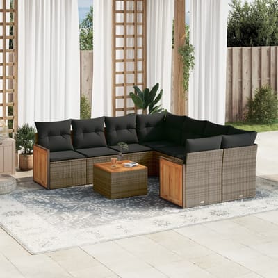 vidaXL - 9-delige - Loungeset - met - kussens - poly - rattan - grijs
