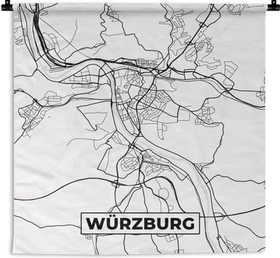 Wandkleed - Wanddoek - Würzburg - Kaart - Stadskaart - Plattegrond - 180x180 cm - Wandtapijt