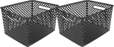 5Five Opbergmand/box van kunststof - 2x - zwart - 30 x 37 x 21 cm - 19 liter