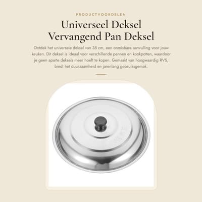 Pannenlid 35 cm - Dekselhouder - Deksel pan - Deksel magnetron - Roestvrij staal - Geschikt voor meerdere pannen