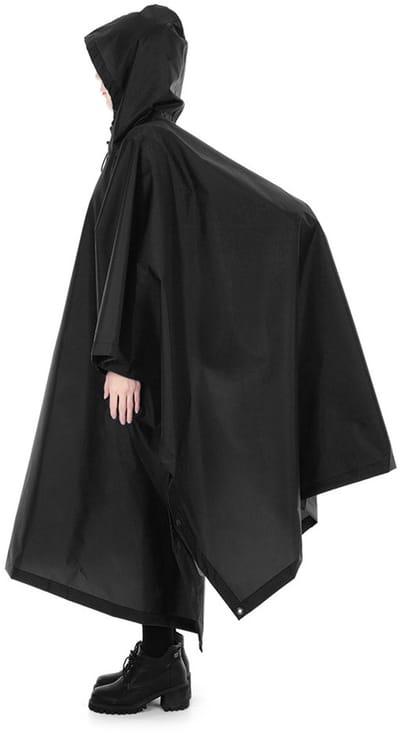 3-in-1 Outdoor Regenponcho – Waterdichte Wandelponcho met Capuchon – Camping Tarp & Picknickkleed – Zwart