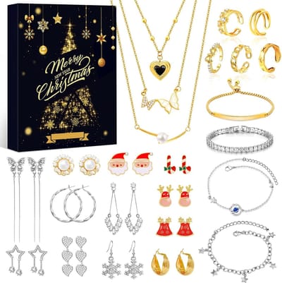 WEVOL Adventskalender 2024 voor meisjes en vrouwen, kerstkalender, sieraden, tieners, dames, kinderen, kerstcadeau, adventskalender, vulling 24 verrassingen, modieus, met halsketting, armbanden