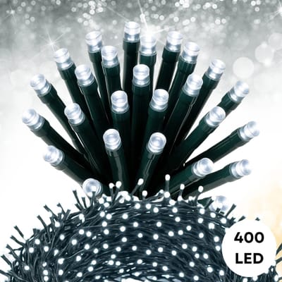 Cheqo® Kerstverlichting - Kerstlampjes - Kerstboomverlichting voor Buiten - 400 LED Lampjes - 8 Meter Lengte - Wit Licht - 8 Lichtfuncties - Geheugenfunctie - Timer 8 Uur - IP44 Adapter - Groen Snoer - Binnen en Buiten - Verlichte Lengte 800 CM