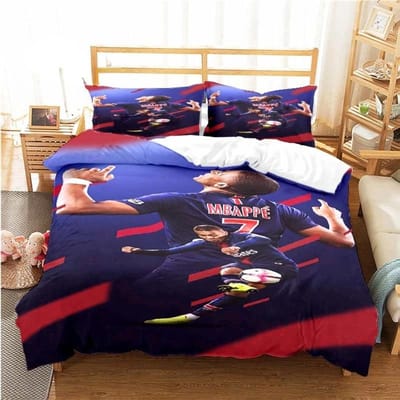 3-delige Voetbalster Beddengoedset Bedrukte Dekbedovertrek Comfortabel Ademend Luxe Katoen Quilt Kussensloop Eenpersoons King Queen AU Single(140x210cm)
