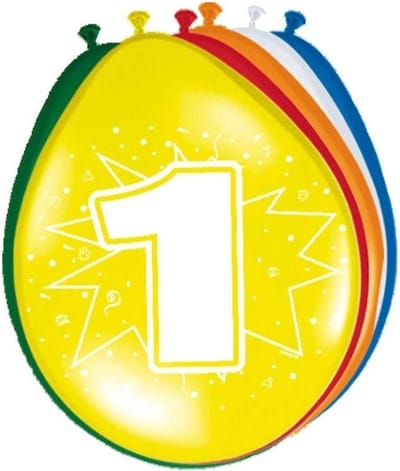 Folat Verjaardag leeftijd ballonnen 1 jaar - 16x - multi - 30 cm - feestartikelen/versieringen