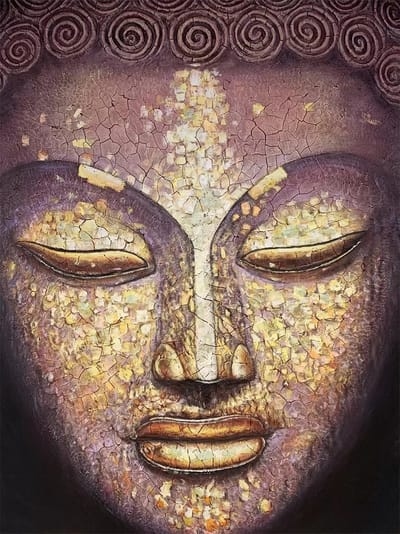 Fine Asianliving Olieverf Schilderij 100% Handgeschilderd 3D met Reliëf Effect en Zwarte Omlijsting 100x150cm Boeddha Goud