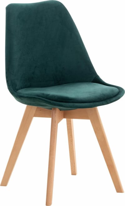 CLP Linares Eetkamerstoel - Design Keukenstoel - Scandinavisch Kuipstoel - Houten Poten Fluweel/groen