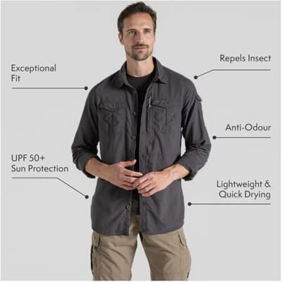 Craghoppers NosiLife Adventure LS Shirt III Heren (Maat - M, Kleur - Black Pepper)