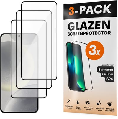 Screenprotector - Geschikt voor Samsung Galaxy S24 - Gehard Glas - Full Cover Tempered Glass - Case Friendly - 3 Pack