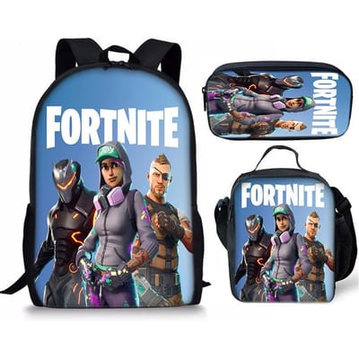 Ensemble de Sac à Dos Imprimé Dessin Animé Fortnite Sac d'Ordinateur Léger Sac d'École pour Homme et Femme Three-piece set