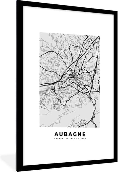 Fotolijst incl. Poster - Kaart - Stadskaart - Aubagne - Plattegrond - Frankrijk - 60x90 cm - Posterlijst