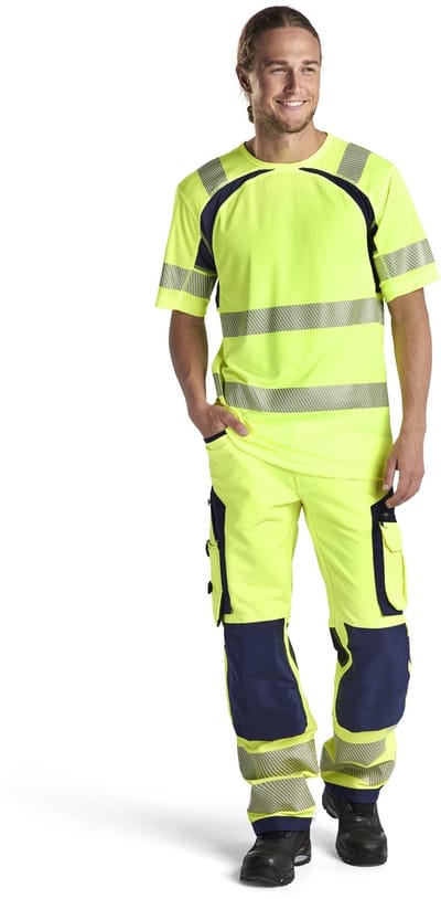 Blaklader High Vis werkbroek met 4-weg stretch zonder spijkerzakken 1197-1642 - High Vis Geel/Marineblauw - C144