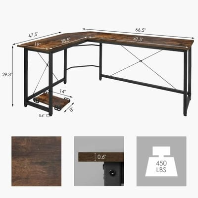 NaevaMi Hoek Bureau - Hoekbureau Gaming - Hoekbureau - Bureaus - Kantoorbureau - L Vormig Bureau - Schrijftafel - Thuiswerk- of studiebureau - Computertafel - Bureautafel - 170x120x75cm - Donkerbruin / Metaal -Zwart