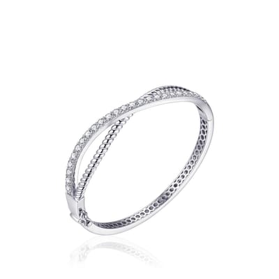 Jewels Inc. - Armband - Bangle gezet met Zirkonia en een baan Gedraaid - 10mm Breed - Maat 60 - Gerhodineerd Zilver 925