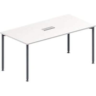 Schäfer Shop Genius Vergadertafel MODENA FLEX, in hoogte verstelbaar, rechthoekig, 4-poot ronde buis, B 1600 x D 800 mm, 3-voudige contactdoos, wit