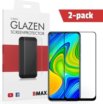 2-pack BMAX Glazen Screenprotector geschikt voor de Xiaomi Redmi Note 9 Full Cover Glas / Met volledige dekking / Beschermglas / Tempered Glass / Glasplaatje