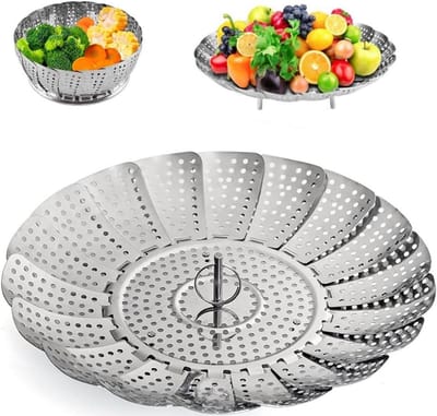 Stoommand Roestvrij Staal - Groente Stomer - Gezond Koken - Verstelbare Grootte - 5 tot 9 inch - Zilverkleurig