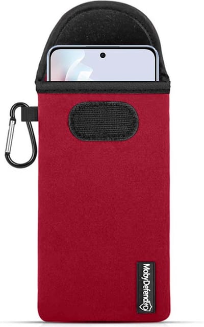 MobyDefend Hoesje - Geschikt voor Oppo Reno11 F - Neopreen Pouch Met Karabijnhaak - Insteek - Riemlus - Rood