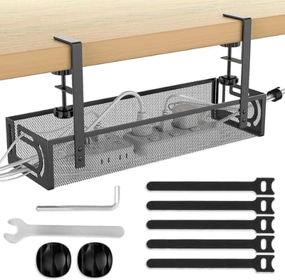 Kabelgeleidingsvak Onder Bureau - Kabelmand Kabelgoot - Bureau Organisatie - Zonder Boren Installatie - Zwart