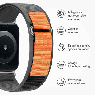 Nylon Trail bandje - Geschikt voor Apple Watch 1, 12, 2, 3, 4, 5, 6, 7, 8, 9, 10, 11 (42 mm), SE - 38/40/41 mm - Grijs
