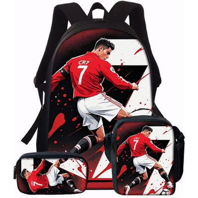 3 stuks Voetbal Vlam Print Rugzak Lichtgewicht Dagelijks Grote Capaciteit Schooltas Reistas met Schoudertas Etui Cadeau