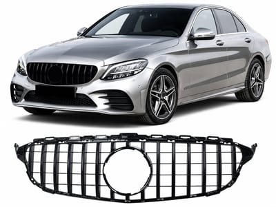 Panamericana Grill Geschikt voor Mercedes C-Klasse W205 (2014-02/2018) Hoogglans Zwart