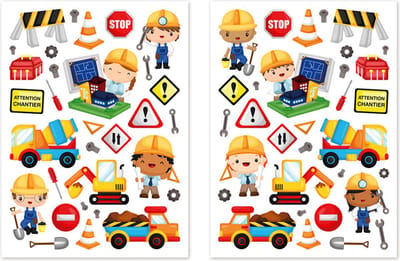 Stickers - Bouwplaats Verkeersborden/Gereedschappen/Bouwvakkers - Scrapbook Hobby DIY - 2 Stickervellen - 0.9-6cm - 63 Stuks