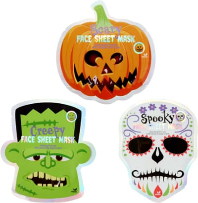 Halloween Gezichtsmaskers - Set van 3 | Pompoen (Pumpkin Spice), Frankenstein (Poison Apple) & Skelet (Bloed Sinaasappel) | Halloween Sheetmask Mixverpakking
