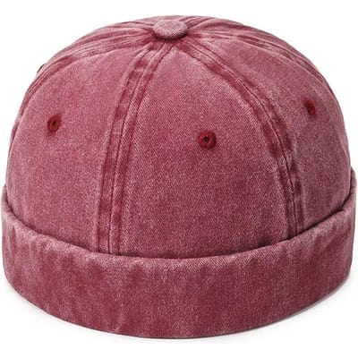 Hatsmen's Vier Seizoenen Denim Stof Gua Huid Hoed, Straat Blote Paneel, Landheer Hoed, Persoonlijkheid Mode, Retro Outdoor Trend (Red,One Size) rood