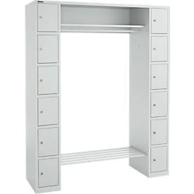 Lockerkast - B 1735 x D 500 x H 1950 mm - 2 x 6 vakken - met hoedenplank en kledingstang - schoenrek - lichtgrijs - ons merk Schäfer Shop