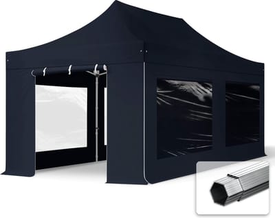 3x6 m Easy Up partytent Vouwpaviljoen PVC brandvertragend met zijwanden (4 panorama), PROFESSIONAL alu 40mm, zwart