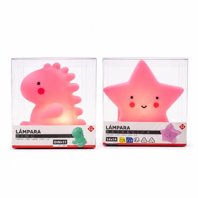 EasyMart Nachtlampjes voor Kinderen – Set van 2 – Roze Dinosaurus en Ster – Warm Wit LED Licht – Voor Baby- en Kinderkamer – Inclusief Batterijen