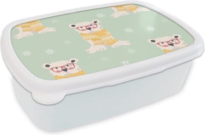 Broodtrommel Wit - Lunchbox - Brooddoos - IJsbeer - Patroon - Sjaal - 18x12x6 cm - Volwassenen