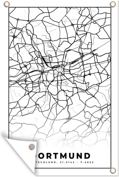 Muurdecoratie Dortmund - Plattegrond - Kaart - Stadskaart - 120x180 cm - Tuinposter - Tuindoek