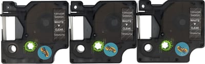 Dappaz - 3 stuks Dymo Plastic Labels 45020 Compatible Tape - Wit op Transparant - Geschikt voor Dymo LabelManager - 12 mm x 7 m - S0720600 Label Tape