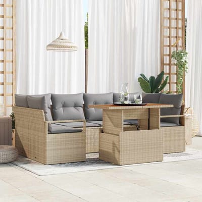 vidaXL - Tuinbank - Set - 7 - st - 6-Aantal - zitplaatsen - beige - en - lichtgrijs
