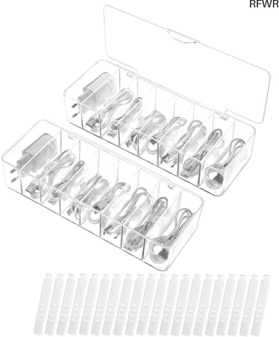 RFWR® Transparante kabelopbergdoos met 8 vakken en 20 kabelbinders voor efficiënt kabelmanagement