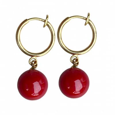 Klem oorbellen -rood -rond -goudkleurig-geen gaatje-Charme Bijoux