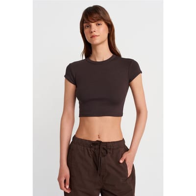 Dames Slim Fit Crop Crew Neck T-Shirt