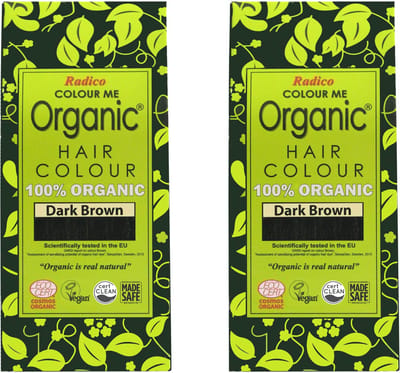 2 x Radico COLOUR ME ORGANIC Dark Brown / Donkerbruin 100% Natuurlijke BIO ORGANIC 9-Kruiden Henna Haarverf Zonder Ammoniak PPD PTD met ECOCERT, HALAL, VEGAN Set 2 200g