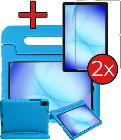 Hoesje - Geschikt voor Samsung Galaxy Tab A11 Plus / A9 Plus - Met 2x Screenprotector - Kinderhoes - Shockproof Bumper - Kidsproof Case - Tablethoes - Kinder Hoes Cover - Blauw