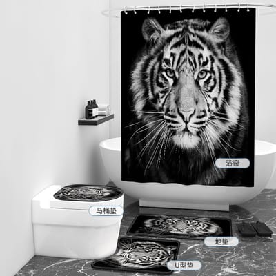 Floraweg Douchegordijn,Shower Curtain,badgordijn,badkamergordijn,Tijger, luipaard en Mooie vrouw,-topkwaliteit - digitale printen -Anti Schimmel - Inclusief 12 ringen -met 12 stuks douchegordijnhaken – Waterdicht -Wasbaar- Polyester - 180x200 cm