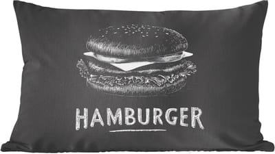 Sierkussens - Kussentjes Woonkamer - 60x40 cm - Hamburger - Krijttekst - Zwart - Wit