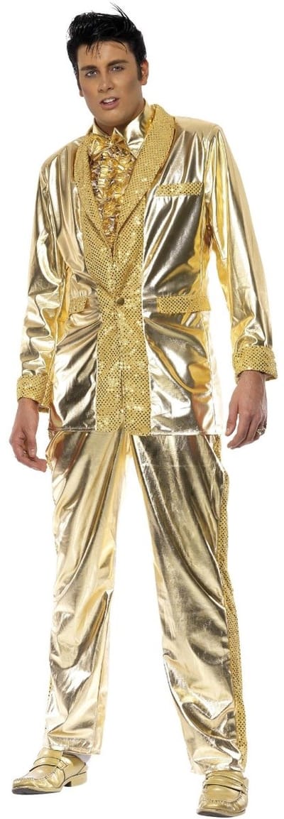 Smiffys Gouden Elvis pak - Inclusief jas, blouse en broek - Maat L