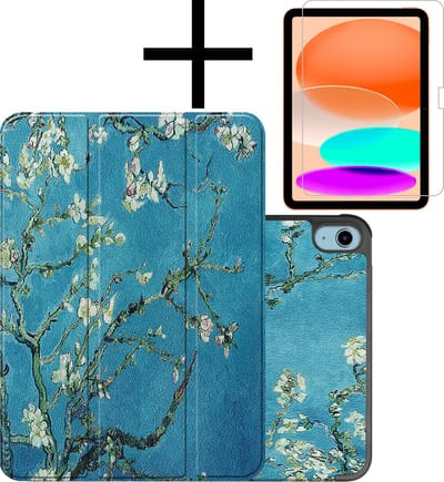 Hoes - Geschikt voor Apple iPad A16/A18 (2022/2025/2026) - 10.9 & 11 inch (10e, 11e & 12e generatie) - Met Screenprotector - Trifold Bookcase - Hard Cover - Hardcover Book Case - Tablet Hoesje - Bloesem