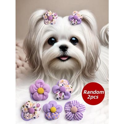 Huisdier Haaraccessoires, Scrunchies met Bloemenontwerp voor Honden & Katten XS paars