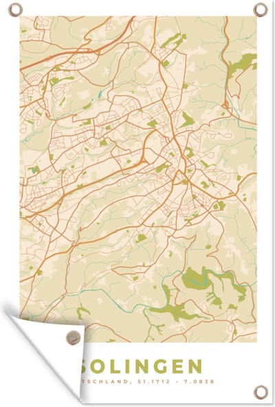 Muurdecoratie Plattegrond - Solingen - Vintage - Stadskaart - Kaart - 120x180 cm - Tuinposter - Tuindoek