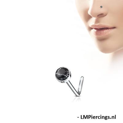Neuspiercing L-bend natuursteen 0.8x6x3 - zwarte agate - LMPiercings